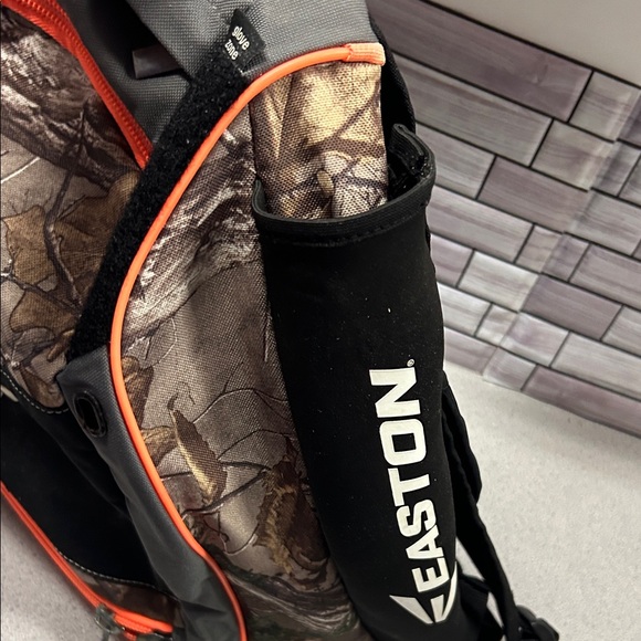 Easton Double Bat Bag/EquipmentCamouflage Black Backpack Orange Accents - Picture 8 of 12
